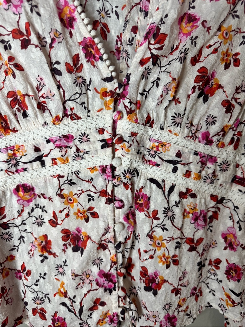 Anthropologie Puff-Sleeved Lace Buttondown Blouse Cottagecore Boho Size 8 - Picture 10 of 11